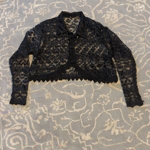 Vintage Black Lace CACHE beaded Bolero Jacket Shirt Button down